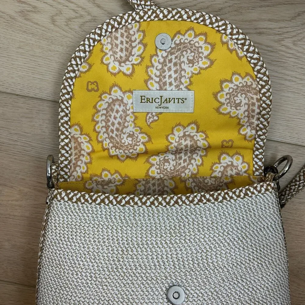 Eric Javits straw crossbody/shoulder bag White woven & metallic silver and gold